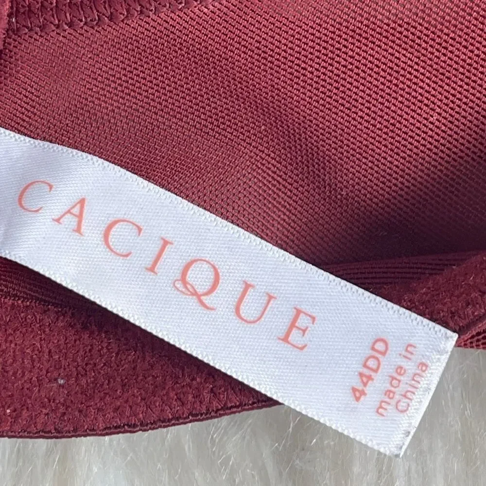Cacique Wine Red Lace Full Coverage Unlined Bra Sz 44DD‎
